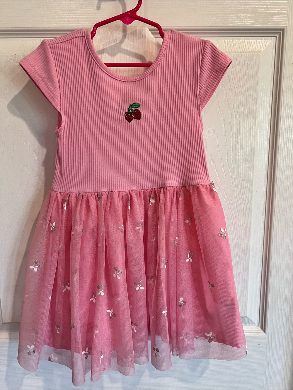 Pink Girls' Cherry Embroidered Tulle Dress